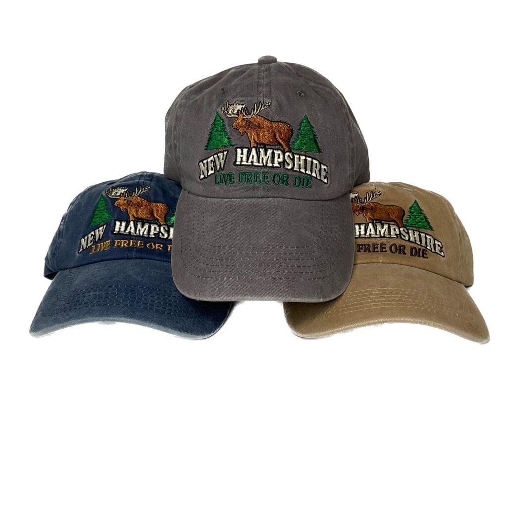 Denim NH Live Free or Die Cap with Moose - Danbury Country Store