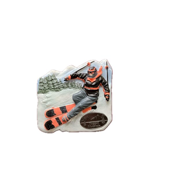 Ragged Mountain Orange Skier Magnet