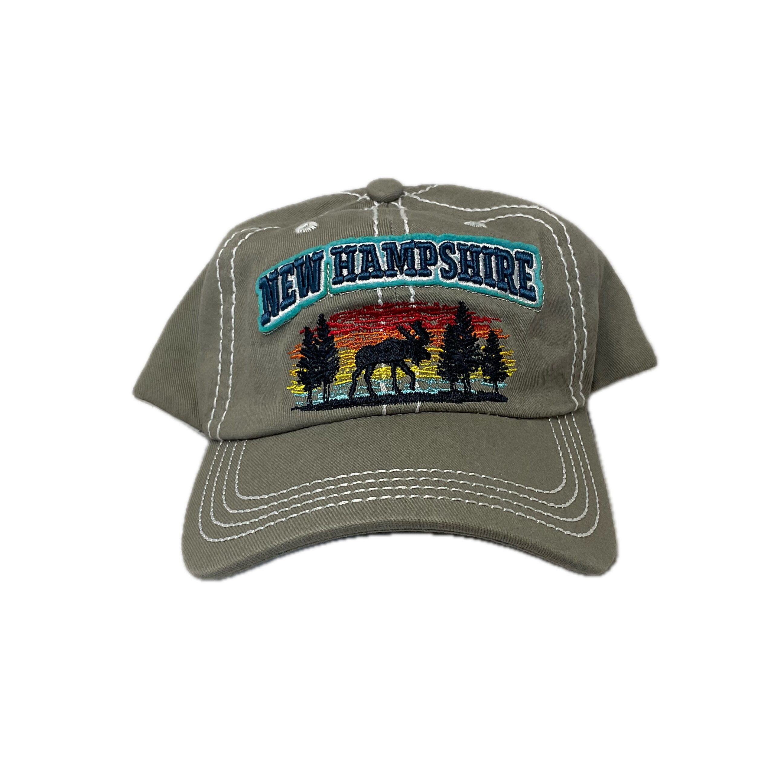 Grey New Hampshire Hat with Moose and Sunset